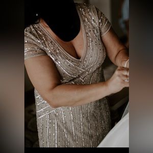 Adrianna Papell neutral beaded dress